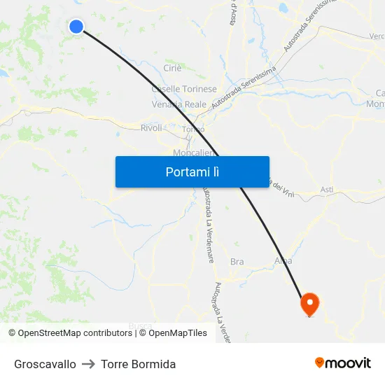 Groscavallo to Torre Bormida map