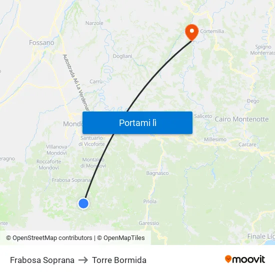 Frabosa Soprana to Torre Bormida map