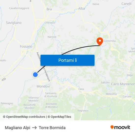 Magliano Alpi to Torre Bormida map