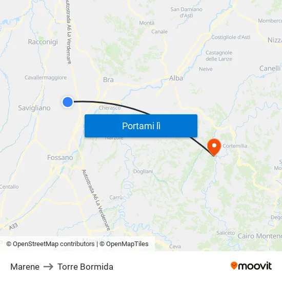 Marene to Torre Bormida map
