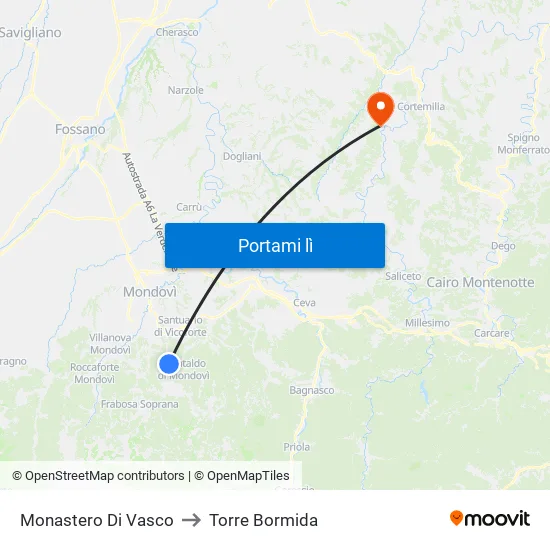 Monastero Di Vasco to Torre Bormida map