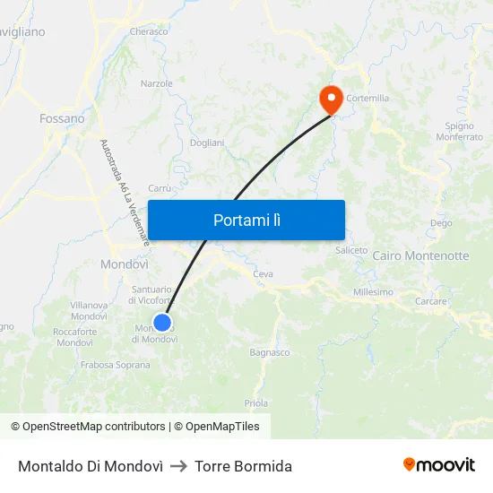 Montaldo Di Mondovì to Torre Bormida map