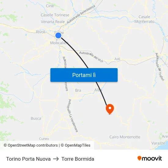 Torino Porta Nuova to Torre Bormida map