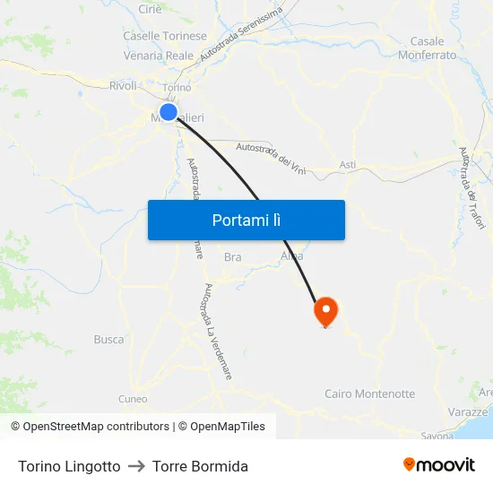 Torino Lingotto to Torre Bormida map
