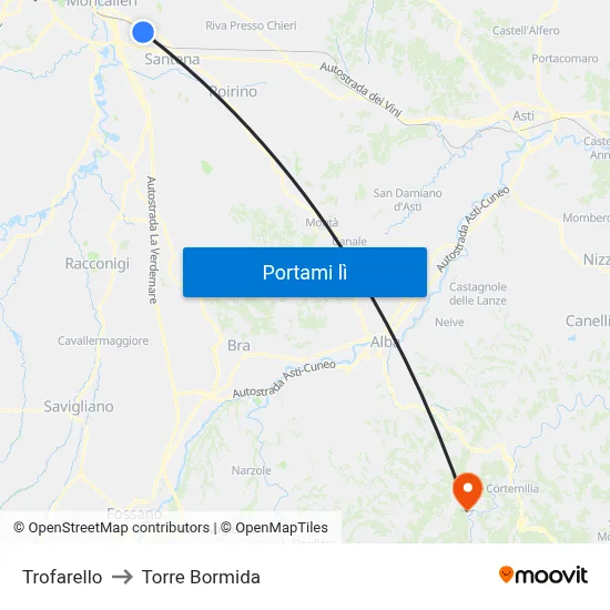 Trofarello to Torre Bormida map
