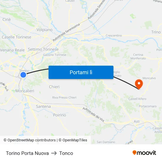 Torino Porta Nuova to Tonco map