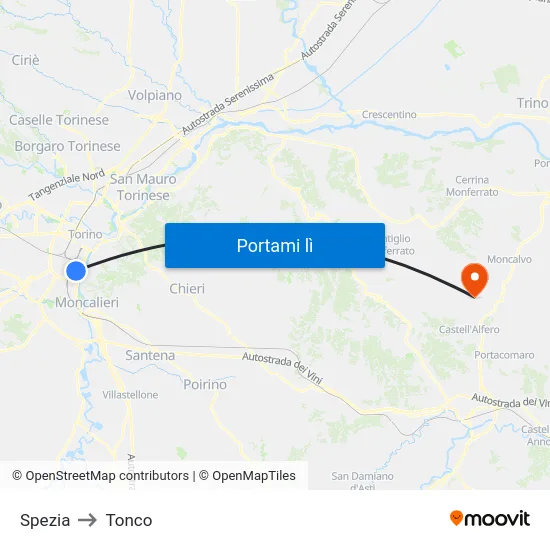 Spezia to Tonco map