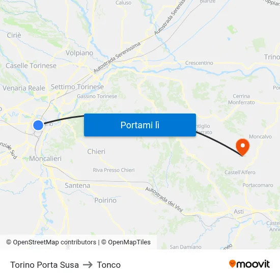 Torino Porta Susa to Tonco map