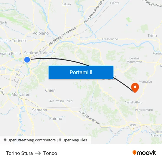 Torino Stura to Tonco map