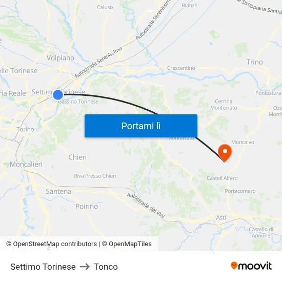 Settimo Torinese to Tonco map