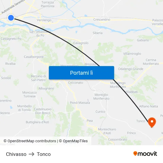 Chivasso to Tonco map