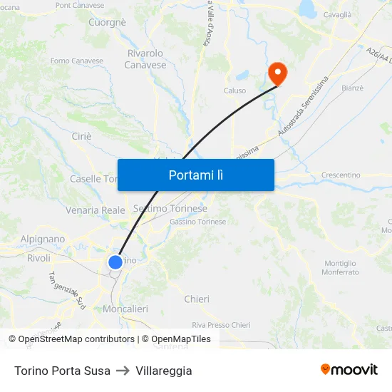 Torino Porta Susa to Villareggia map