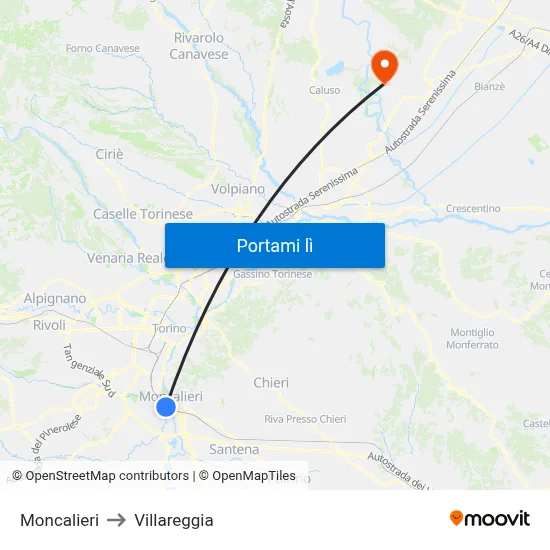 Moncalieri to Villareggia map