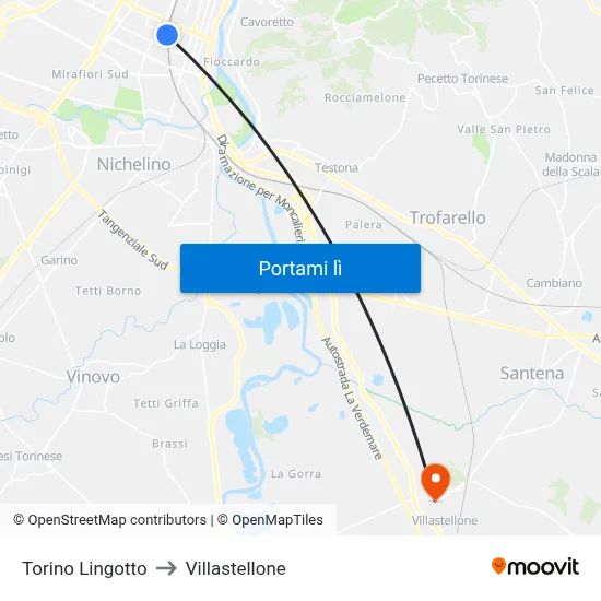 Torino Lingotto to Villastellone map