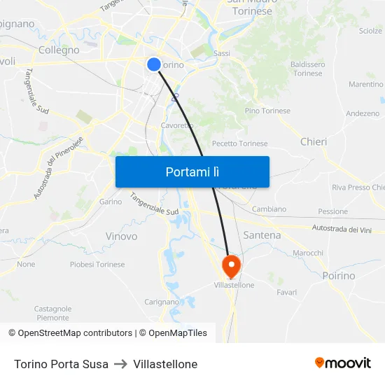 Torino Porta Susa to Villastellone map