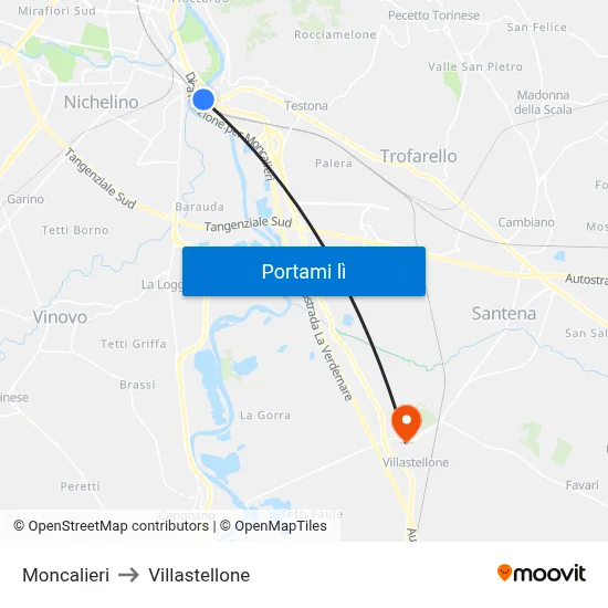 Moncalieri to Villastellone map