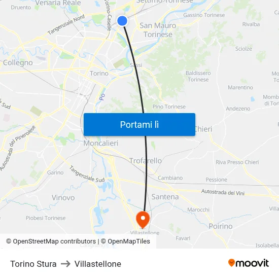 Torino Stura to Villastellone map