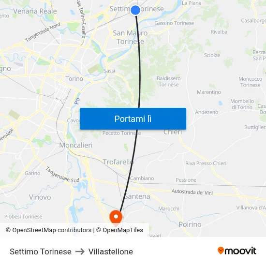 Settimo Torinese to Villastellone map