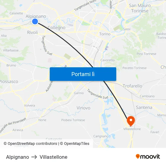 Alpignano to Villastellone map