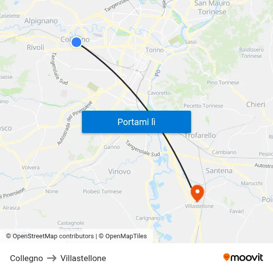 Collegno to Villastellone map