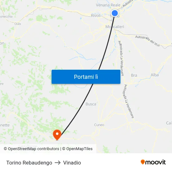 Torino Rebaudengo to Vinadio map