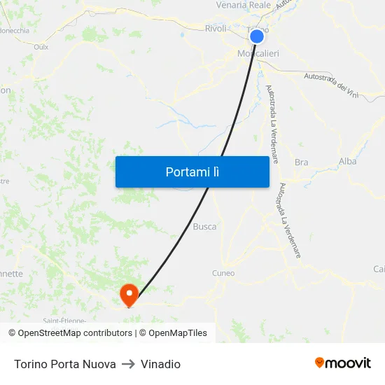 Torino Porta Nuova to Vinadio map