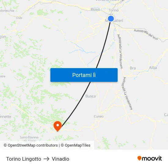 Torino Lingotto to Vinadio map