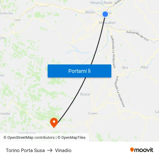 Torino Porta Susa to Vinadio map