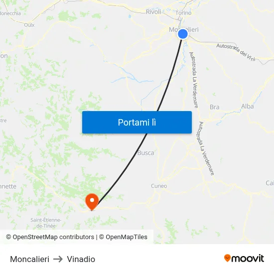 Moncalieri to Vinadio map