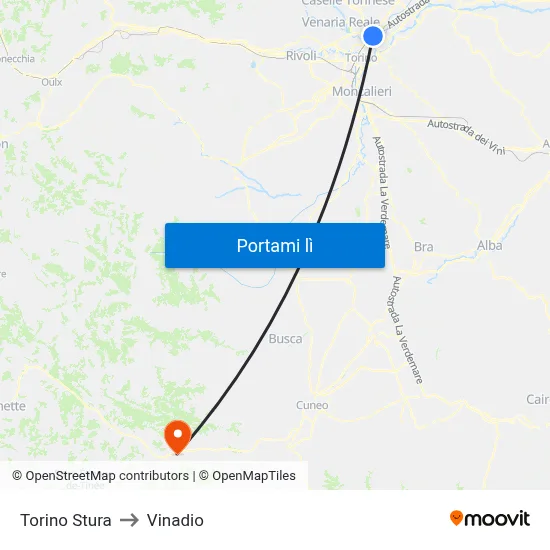 Torino Stura to Vinadio map