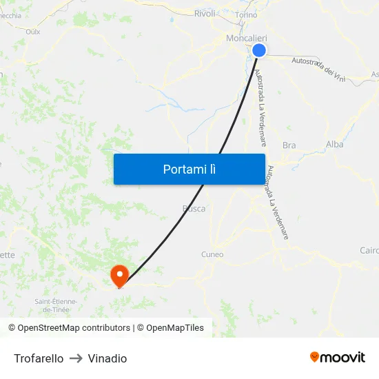 Trofarello to Vinadio map