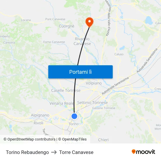 Torino Rebaudengo to Torre Canavese map