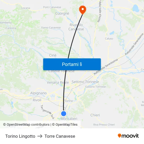 Torino Lingotto to Torre Canavese map