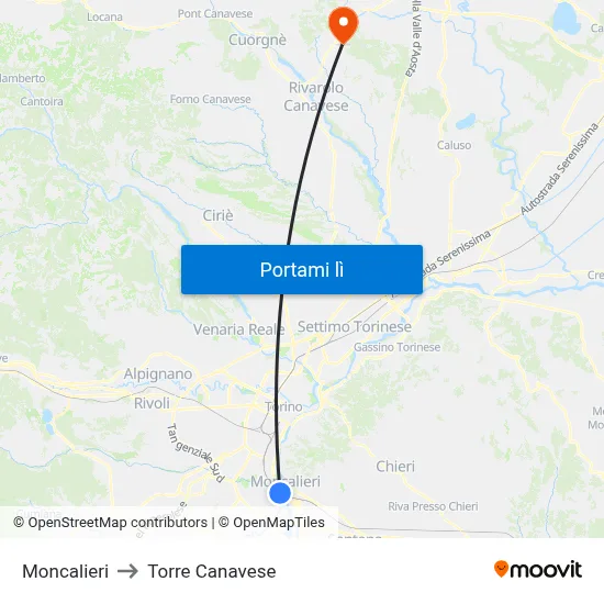 Moncalieri to Torre Canavese map