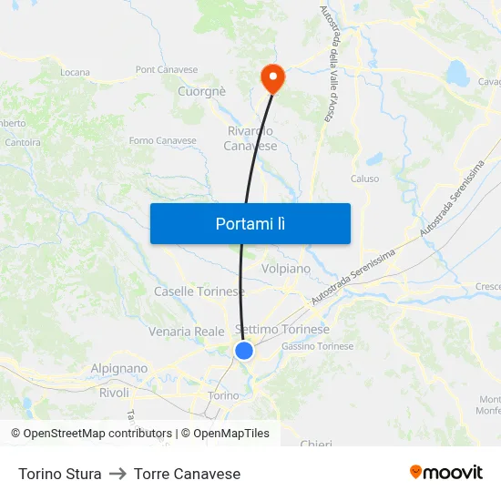 Torino Stura to Torre Canavese map