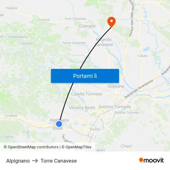 Alpignano to Torre Canavese map