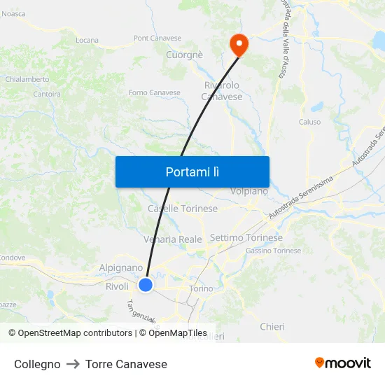 Collegno to Torre Canavese map
