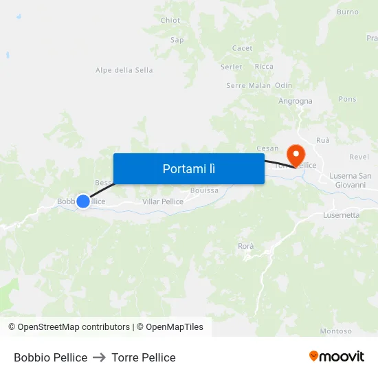Bobbio Pellice to Torre Pellice map