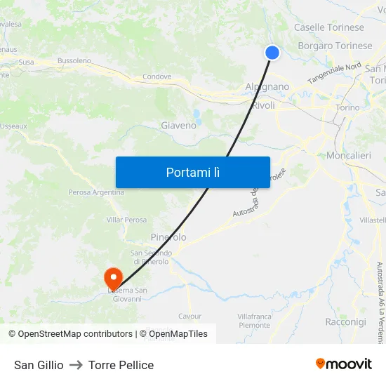 San Gillio to Torre Pellice map