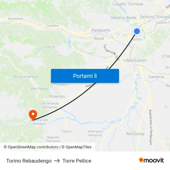 Torino Rebaudengo to Torre Pellice map