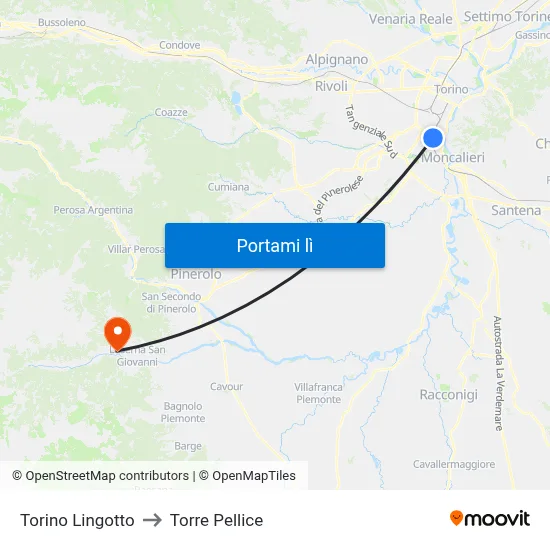Torino Lingotto to Torre Pellice map