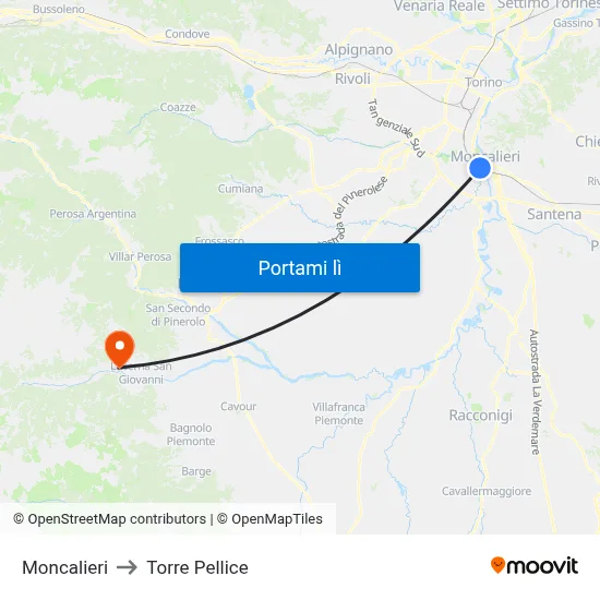 Moncalieri to Torre Pellice map