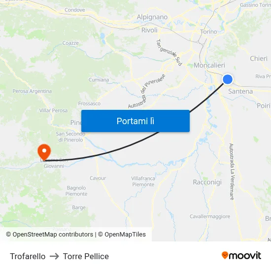 Trofarello to Torre Pellice map