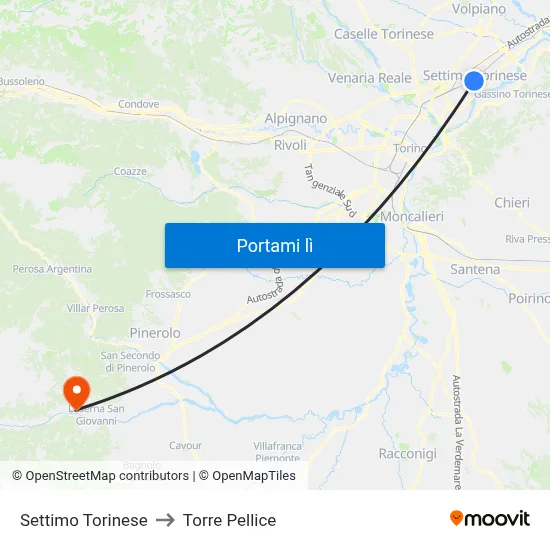 Settimo Torinese to Torre Pellice map
