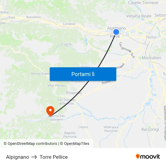 Alpignano to Torre Pellice map