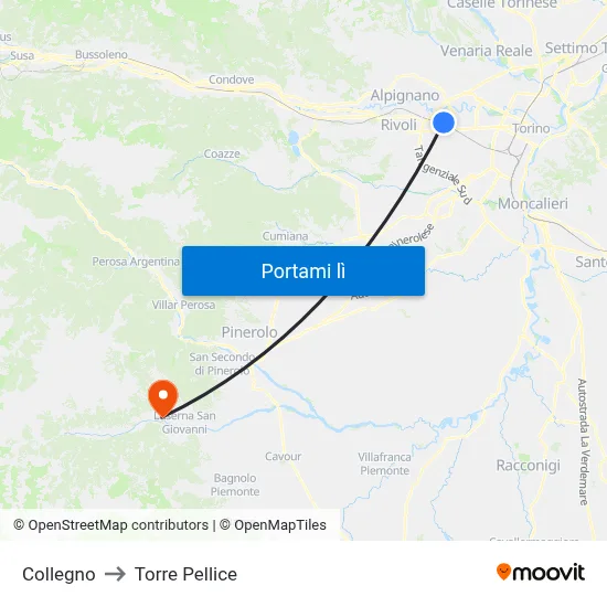 Collegno to Torre Pellice map