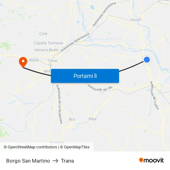 Borgo San Martino to Trana map