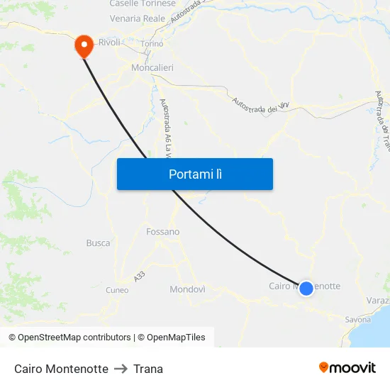 Cairo Montenotte to Trana map