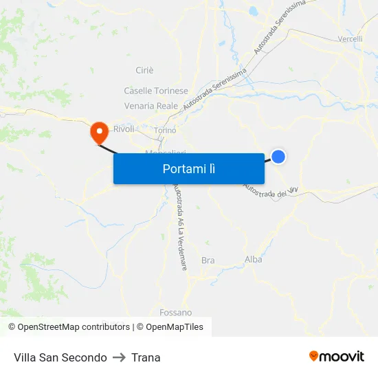 Villa San Secondo to Trana map