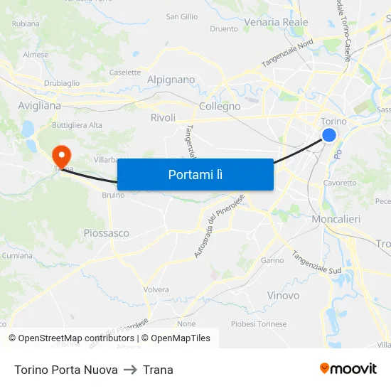 Torino Porta Nuova to Trana map
